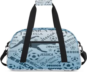 Personalized Soccer Sports Duffel Bag for Women, Custom Travel Gym Bags Birthday Gifts with Your Name, Cheer Dance Overnight Weekender Bag Blue Gradient