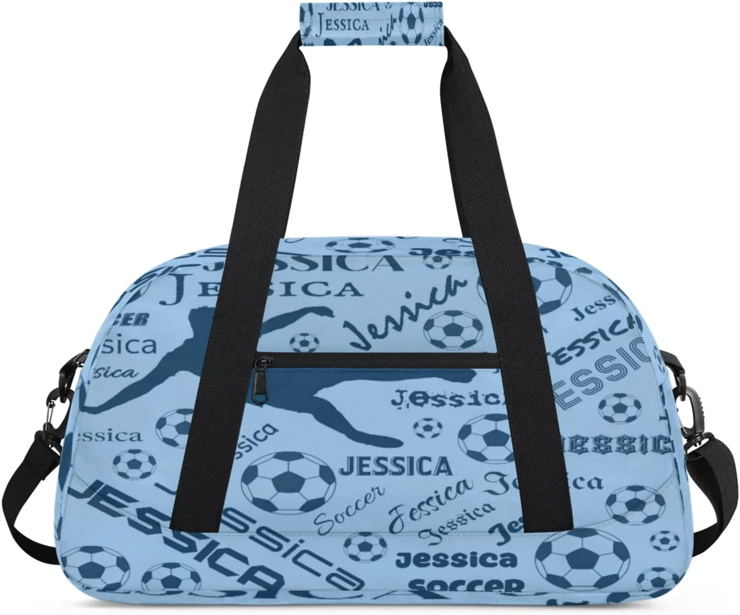 Personalized Soccer Sports Duffel Bag for Women, Custom Travel Gym Bags Birthday Gifts with Your Name, Cheer Dance Overnight Weekender Bag Blue