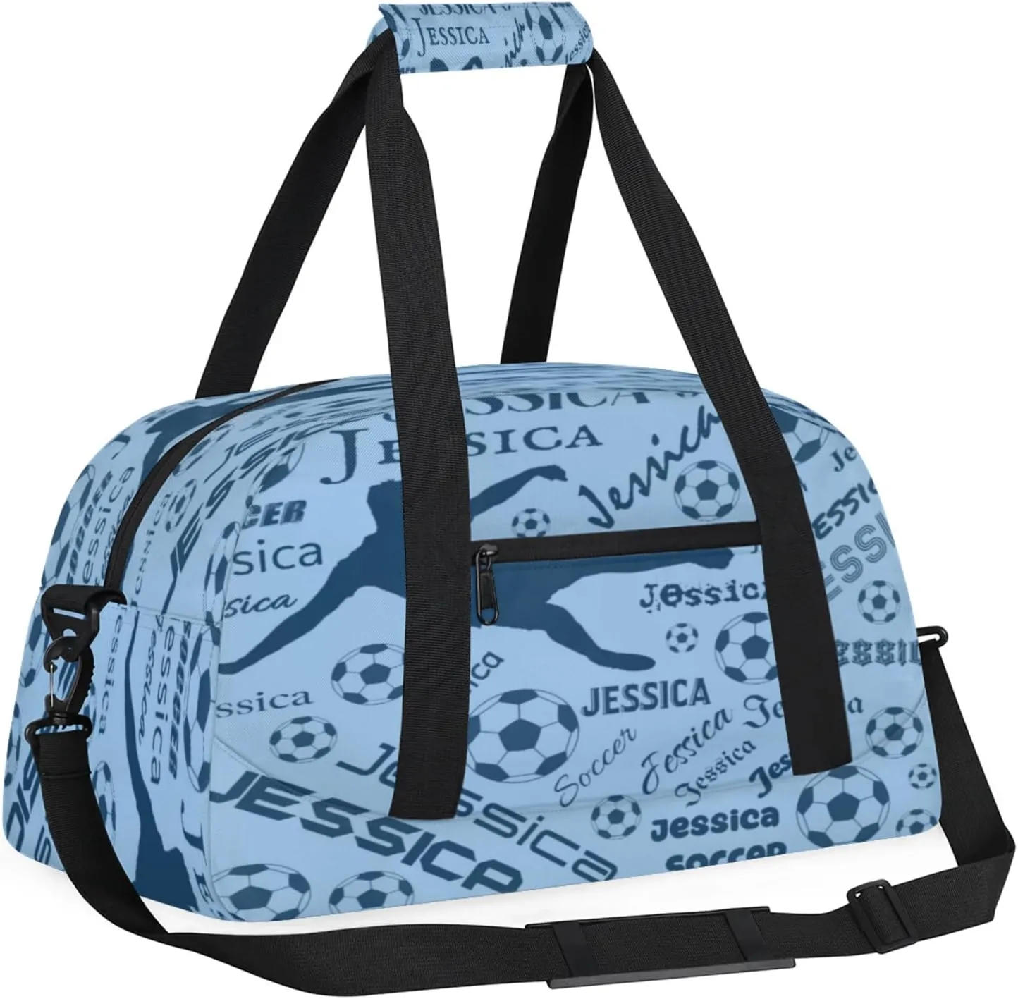 Personalized Soccer Sports Duffel Bag for Women, Custom Travel Gym Bags Birthday Gifts with Your Name, Cheer Dance Overnight Weekender Bag Blue