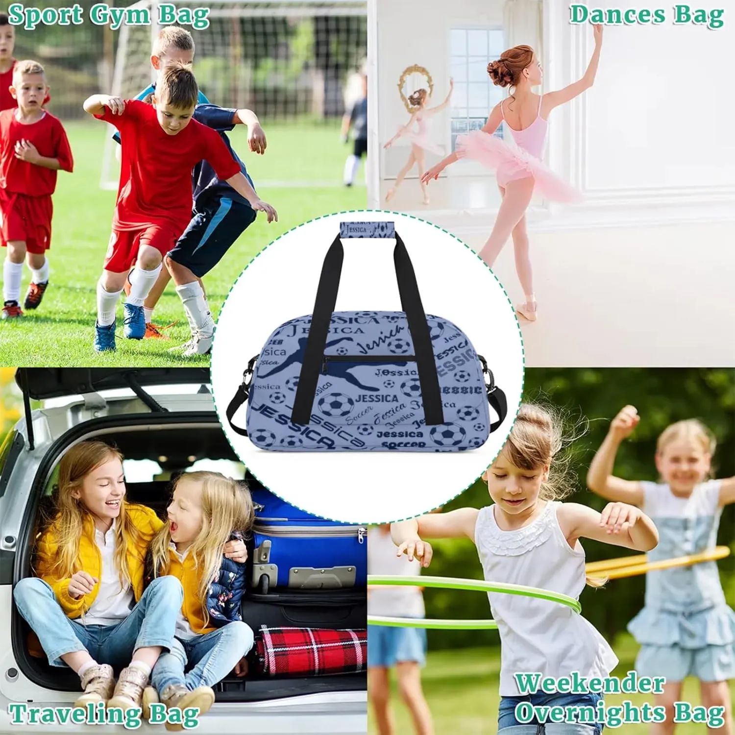 Personalized Soccer Sports Duffel Bag for Women, Custom Travel Gym Bags Birthday Gifts with Your Name, Cheer Dance Overnight Weekender Bag Cobalt Blue
