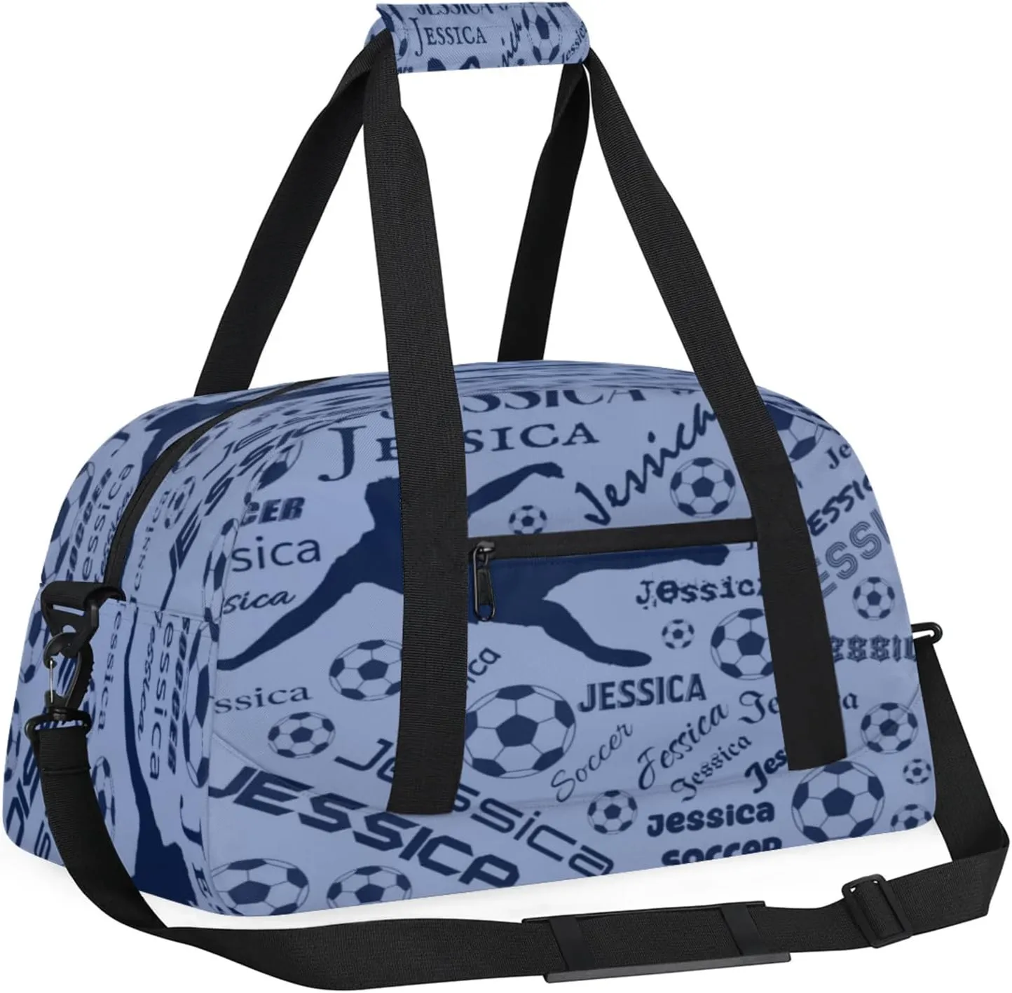 Personalized Soccer Sports Duffel Bag for Women, Custom Travel Gym Bags Birthday Gifts with Your Name, Cheer Dance Overnight Weekender Bag Cobalt Blue