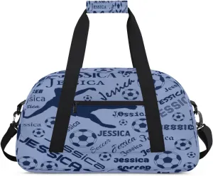 Personalized Soccer Sports Duffel Bag for Women, Custom Travel Gym Bags Birthday Gifts with Your Name, Cheer Dance Overnight Weekender Bag Cobalt Blue