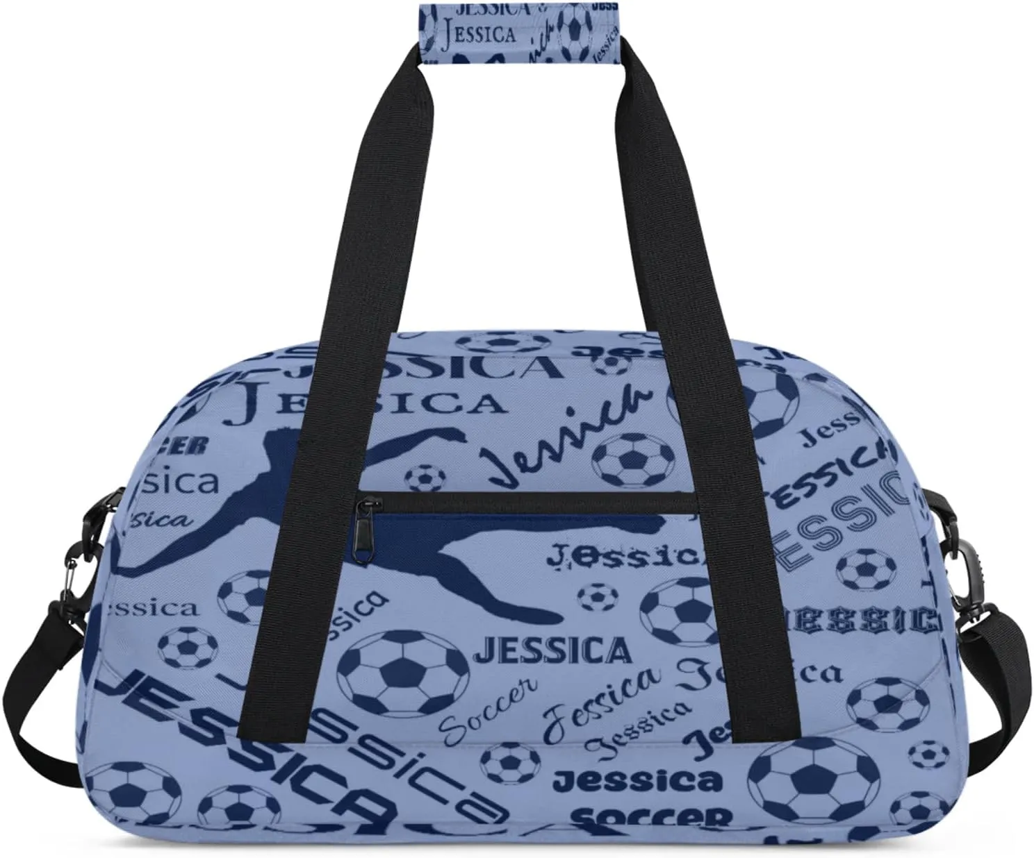 Personalized Soccer Sports Duffel Bag for Women, Custom Travel Gym Bags Birthday Gifts with Your Name, Cheer Dance Overnight Weekender Bag Cobalt Blue