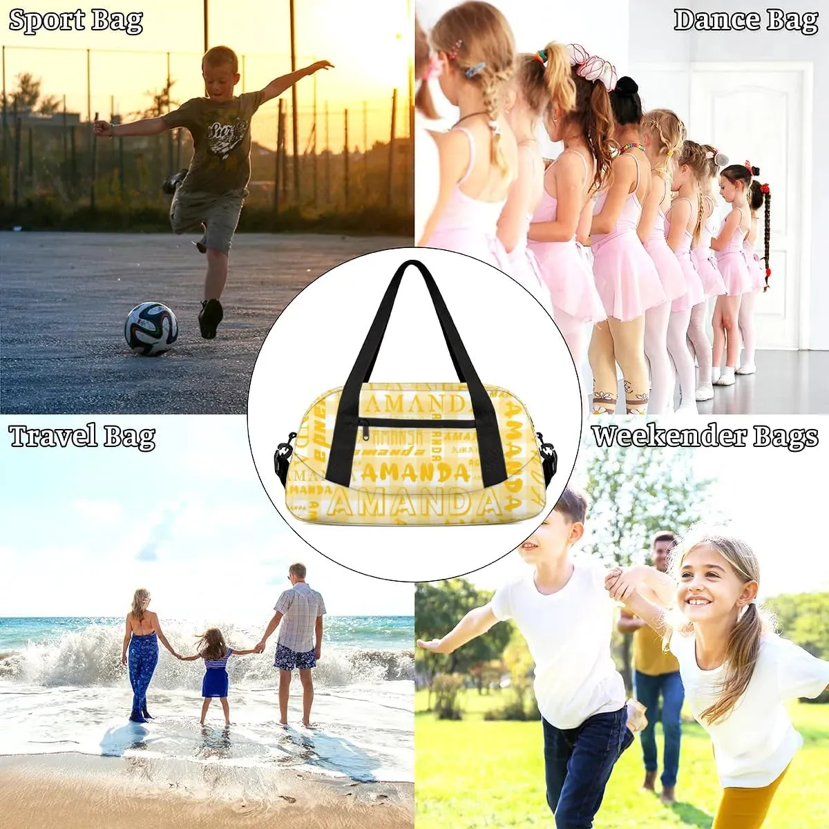Personalized Sport Dance Bag Custom Boys Gym Bag Girls Ballet Dance Bag Customize Travel Duffle Bag with Name Overnight Weekender Bags (Amber Grid)