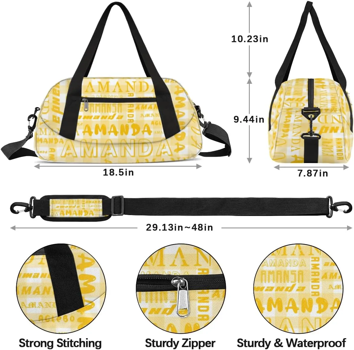 Personalized Sport Dance Bag Custom Boys Gym Bag Girls Ballet Dance Bag Customize Travel Duffle Bag with Name Overnight Weekender Bags (Amber Grid)