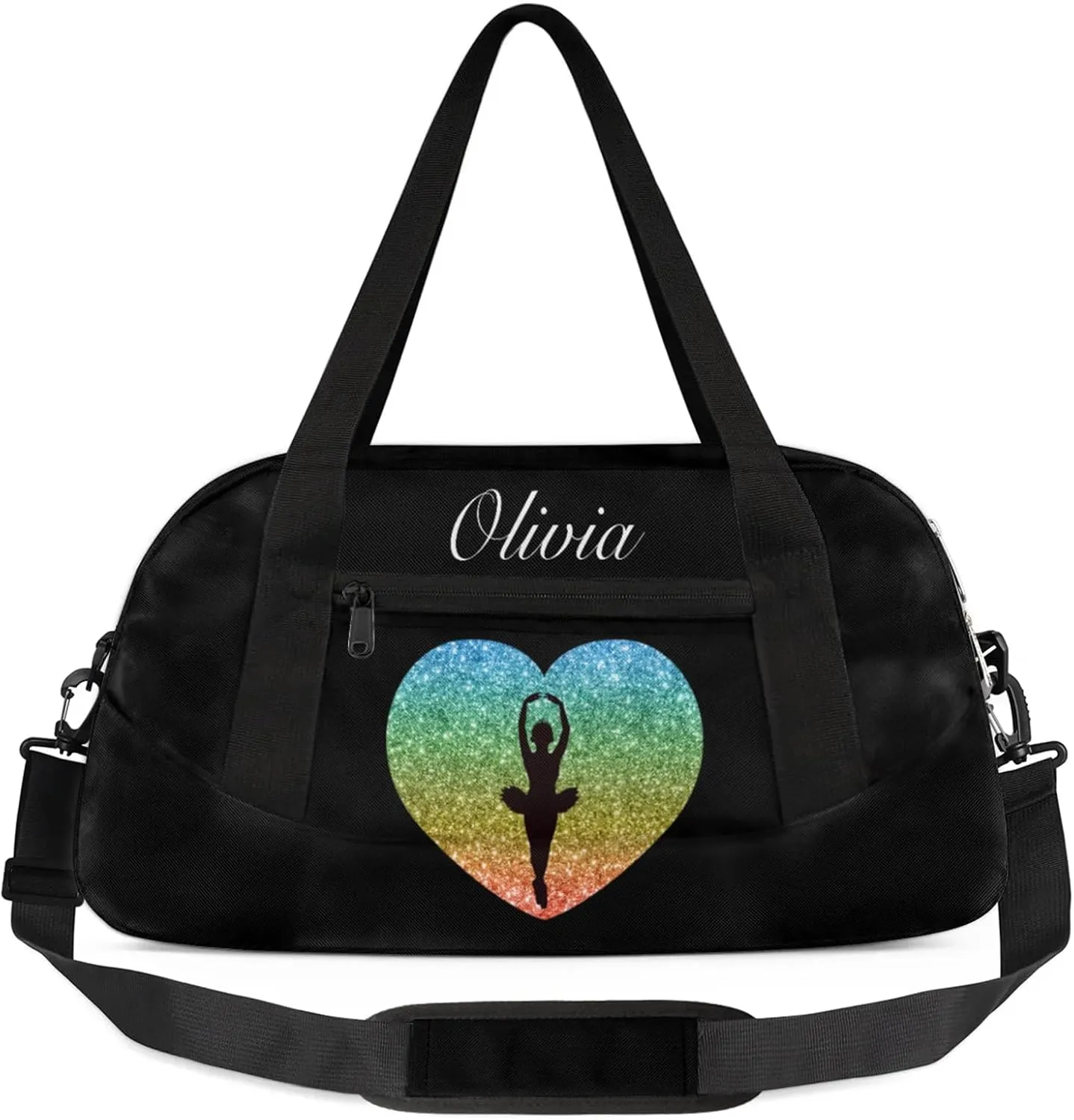 Personalized Sport Duffel Bag Custom Ballet Sports Bag with Name Travel Overnight Shoulder Bags Customized Gifts for Women Men, Green Orange