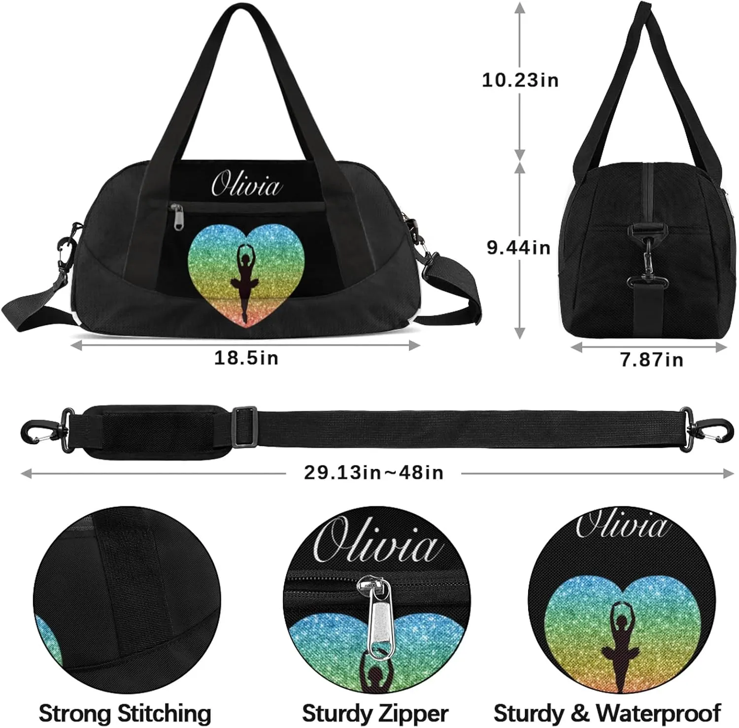 Personalized Sport Duffel Bag Custom Ballet Sports Bag with Name Travel Overnight Shoulder Bags Customized Gifts for Women Men, Green Orange