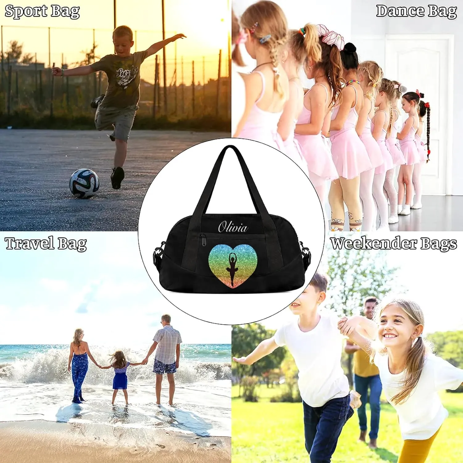 Personalized Sport Duffel Bag Custom Ballet Sports Bag with Name Travel Overnight Shoulder Bags Customized Gifts for Women Men, Green Orange