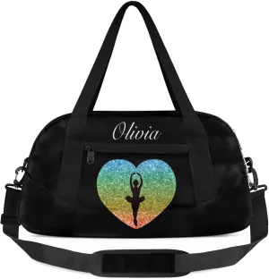 Personalized Sport Duffel Bag Custom Ballet Sports Bag with Name Travel Overnight Shoulder Bags Customized Gifts for Women Men, Green Orange