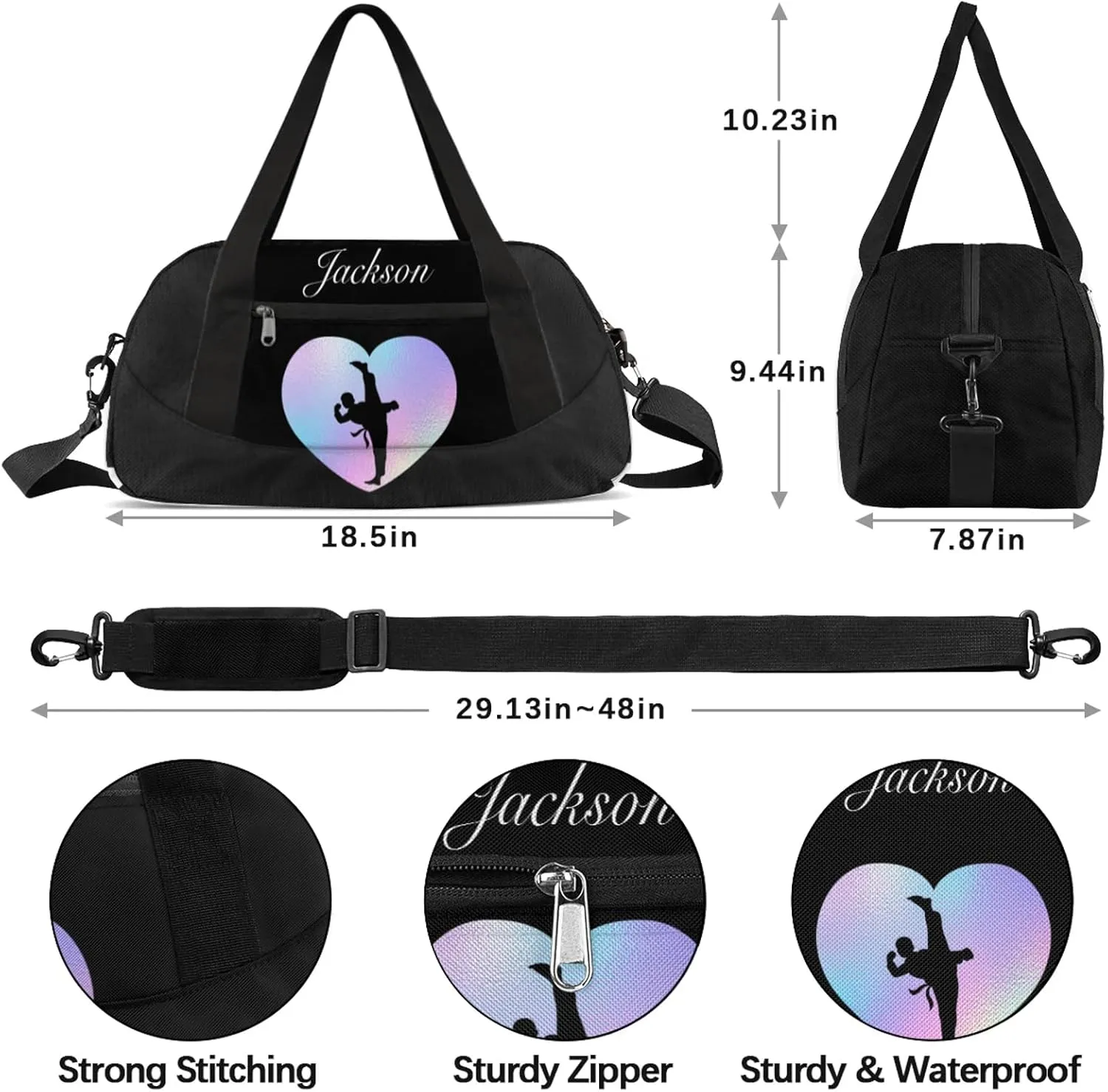 Personalized Sport Duffel Bag Custom Martial Art Sports Bag with Name Travel Overnight Shoulder Bags Customized Gifts for Women Men, Blue Purple