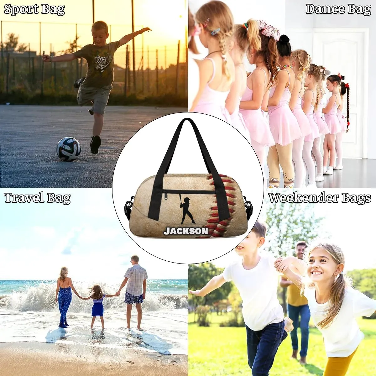 Personalized Sport Duffle Bag for Boys Girls, Custom Baseball Theme 1 Kids Duffle Bag Gym Bag with Name, Travel Duffel Bag Overnight Weekender Bag, Customized Kids Gifts