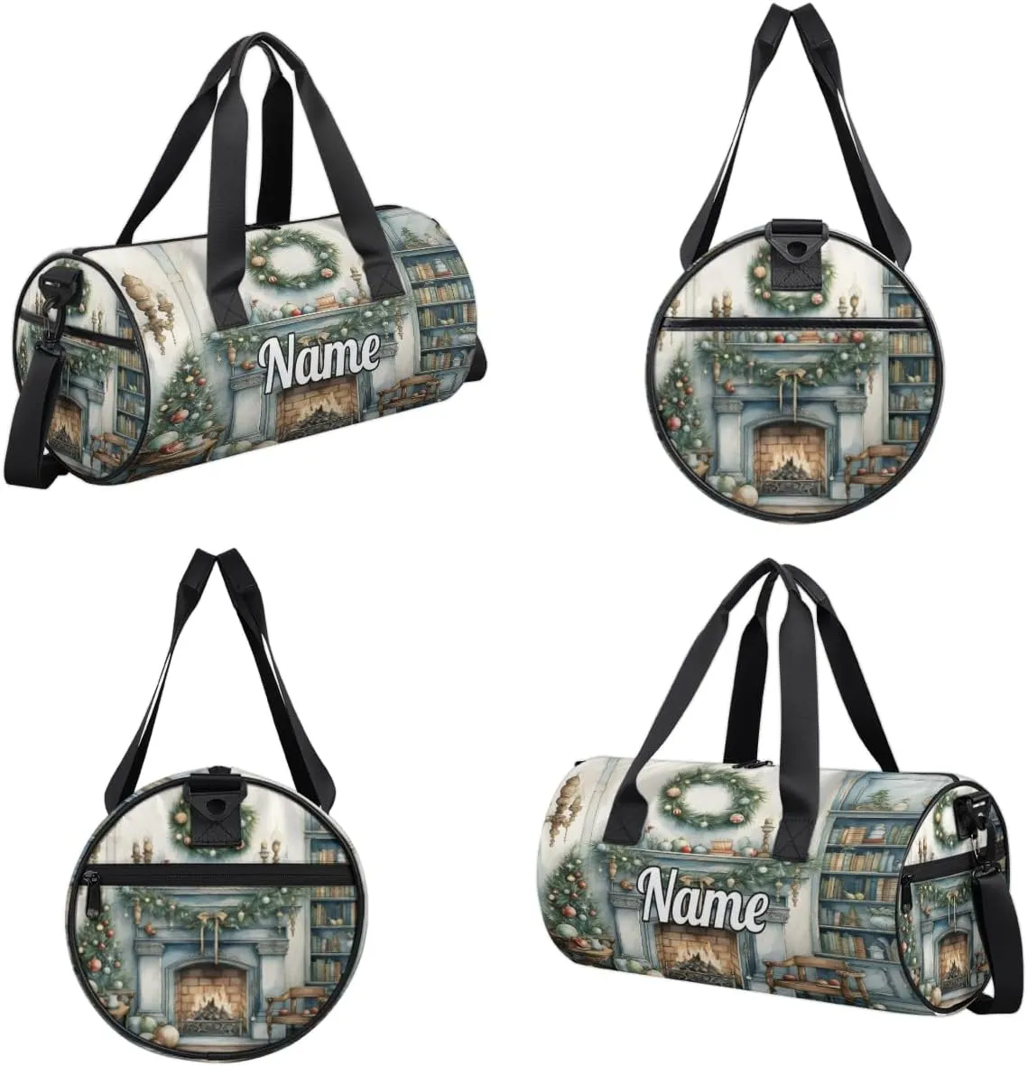 Personalized Sport Gym Bag Dance Duffle Ballet Bag Overnight Travel Sleepover Bags Swimming Hiking Camping, Christmas Fireplace