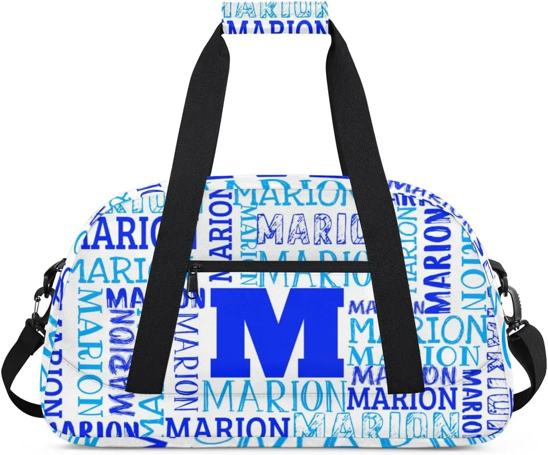 Personalized Sport Gym Bag Duffel Bag for Boys Girls, Custom Name Dance Bag Weekender Bags Travel Duffel Bag Tote Bag for Kids White Blue