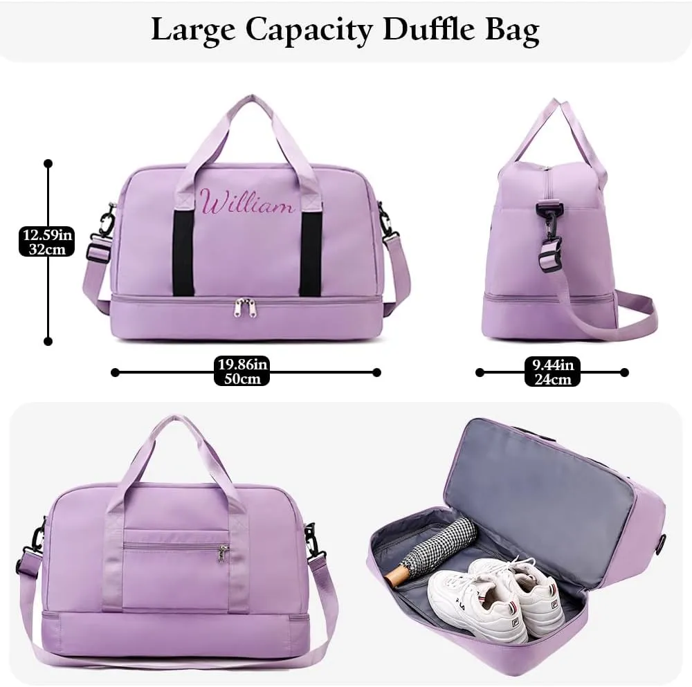 Personalized Sport Gym Bags, Custom Embroidered Name Duffle Bag with Wet Dry Pockets & Shoe Compartment, Large Capacity Waterproof for Camping Travel Weekender Overnight, Bridesmaid Bag, Party Gifts