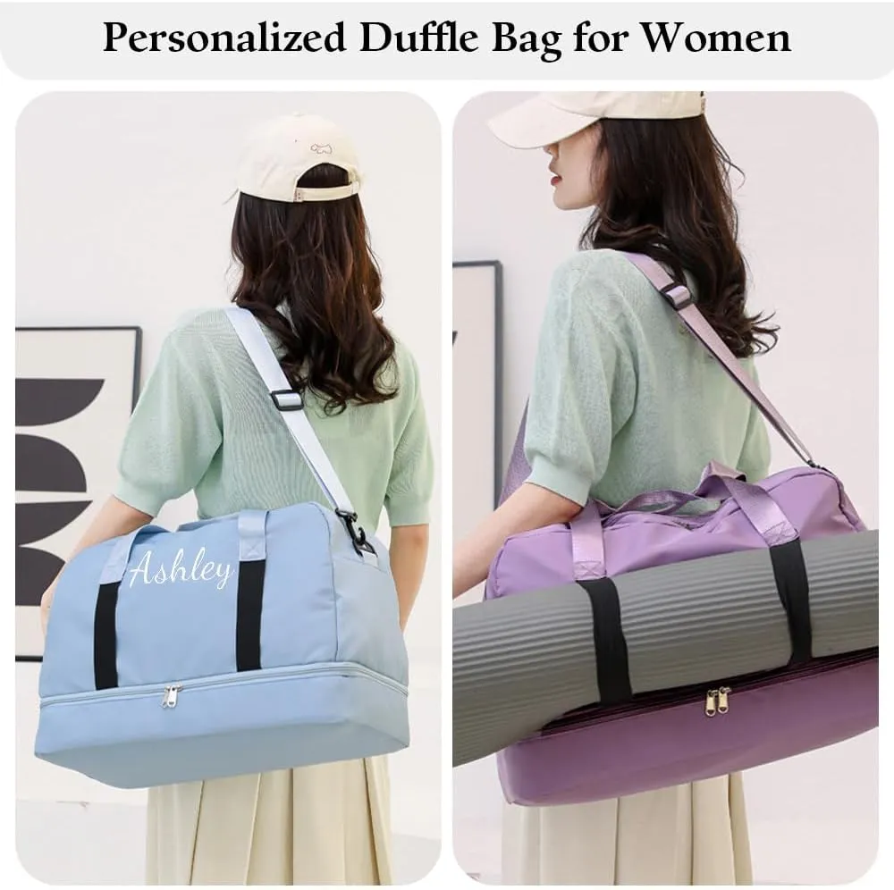 Personalized Sport Gym Bags, Custom Embroidered Name Duffle Bag with Wet Dry Pockets & Shoe Compartment, Large Capacity Waterproof for Camping Travel Weekender Overnight, Bridesmaid Bag, Party Gifts
