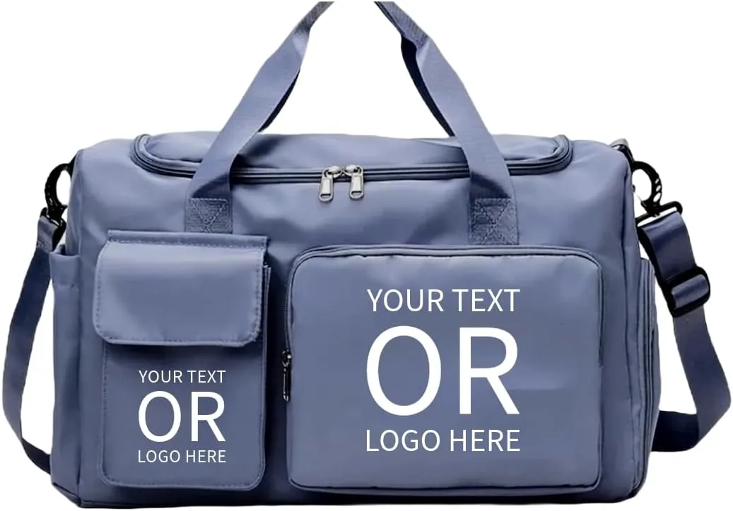 Personalized Sports Bag - Custom Gym Bag, Cheer Bag, Weekender Bag, Duffle Bags Personalized for Men, Women - Personalized Duffel Bag with Name (Light Green with your text and logo)