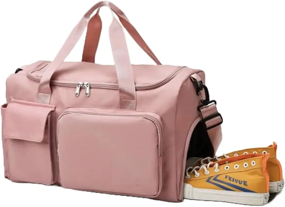 Personalized Sports Bag - Custom Gym Bag, Cheer Bag, Weekender Bag, Duffle Bags Personalized for Men, Women - Personalized Duffel Bag with Name (Pink with your text and logo)