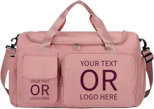 Personalized Sports Bag - Custom Gym Bag, Cheer Bag, Weekender Bag, Duffle Bags Personalized for Men, Women - Personalized Duffel Bag with Name (Pink with your text and logo)