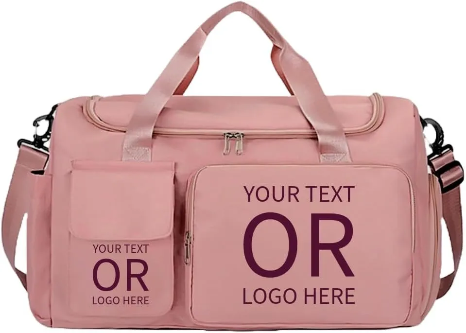 Personalized Sports Bag - Custom Gym Bag, Cheer Bag, Weekender Bag, Duffle Bags Personalized for Men, Women - Personalized Duffel Bag with Name (Pink with your text and logo)