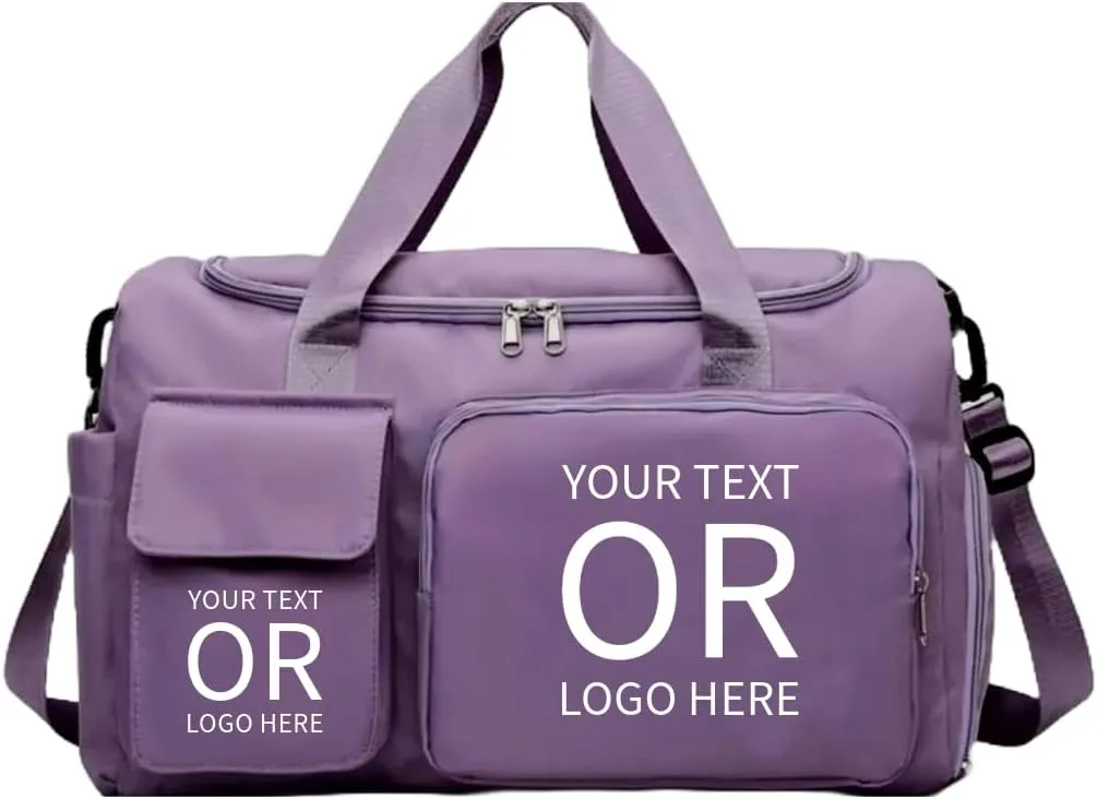 Personalized Sports Bag - Custom Gym Bag, Cheer Bag, Weekender Bag, Duffle Bags Personalized for Men, Women - Personalized Duffel Bag with Name (Purple with your text and logo)
