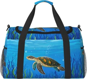 Personalized Sports Duffel Bags Gym Bag Dance Bag, Personalized Custom Travel Duffle Bag Tote Bag, Customized Travel Bag Overnight Weekender Sleepover Bag, Sea Turtle Seaweed
