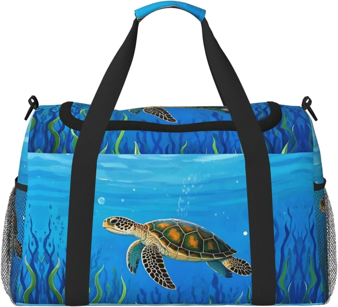 Personalized Sports Duffel Bags Gym Bag Dance Bag, Personalized Custom Travel Duffle Bag Tote Bag, Customized Travel Bag Overnight Weekender Sleepover Bag, Sea Turtle Seaweed