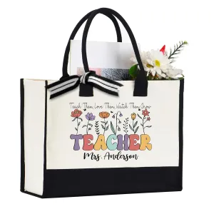 Personalized Teacher Gift, Custom Teacher Tote Bag, Custom Name Teacher Bag, Teacher Appreciation Gift, Gift for Teacher (Two-Color Tote Bag, Design 07)