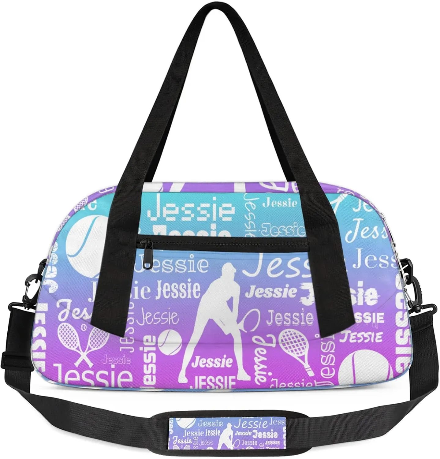 Personalized Tennis Sport Duffel Bag Custom Sports Bag Travel Overnight Shoulder Bags Customized Gifts for Women Men, Blue Purple