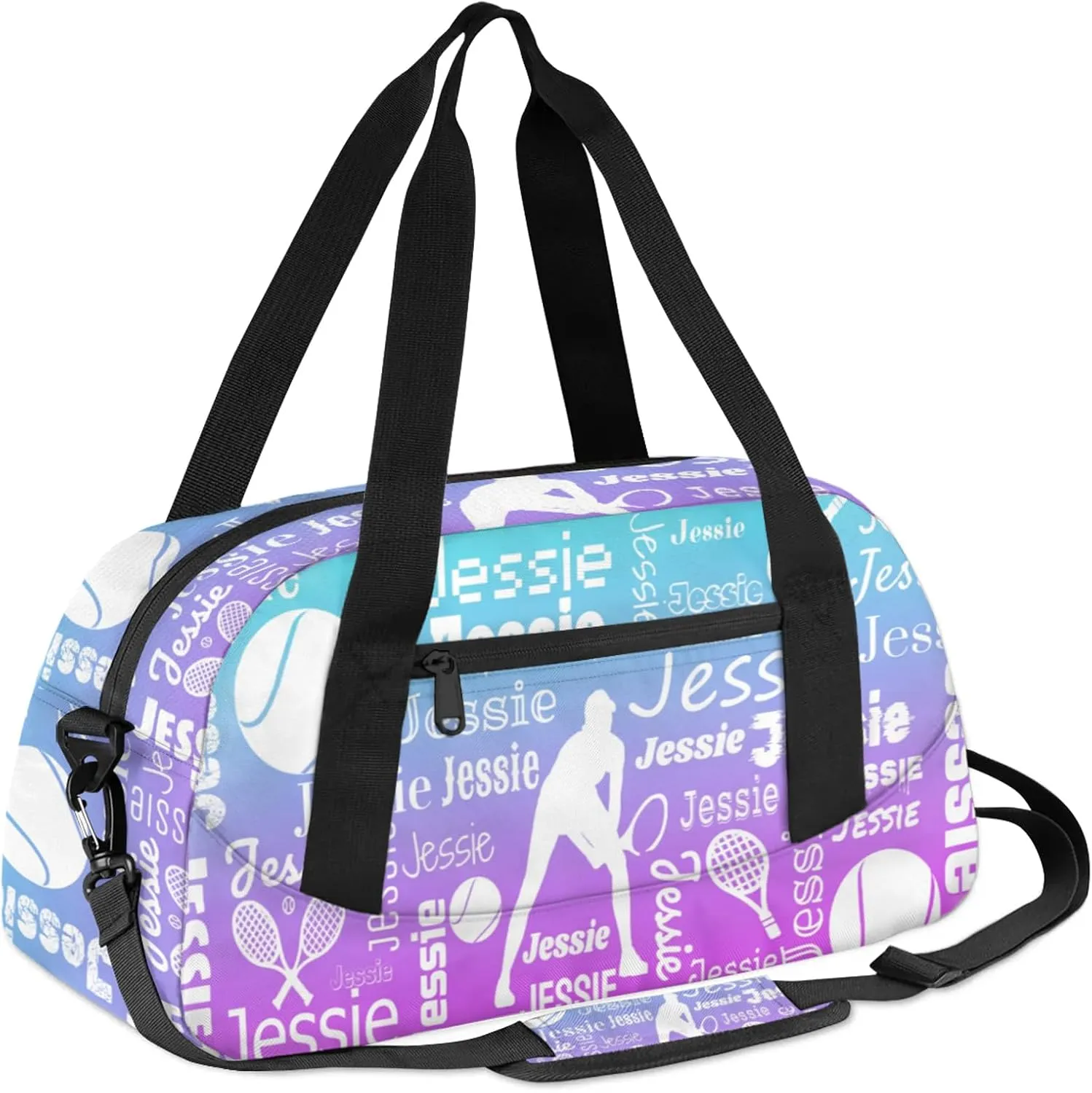 Personalized Tennis Sport Duffel Bag Custom Sports Bag Travel Overnight Shoulder Bags Customized Gifts for Women Men, Blue Purple