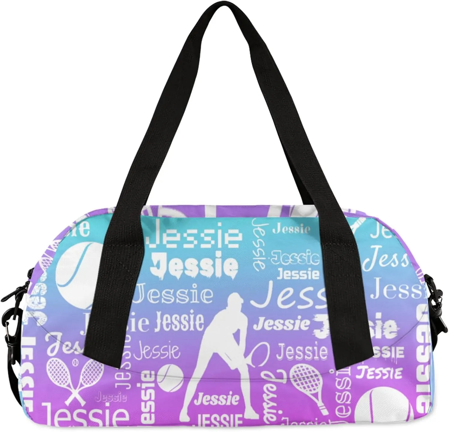Personalized Tennis Sport Duffel Bag Custom Sports Bag Travel Overnight Shoulder Bags Customized Gifts for Women Men, Blue Purple