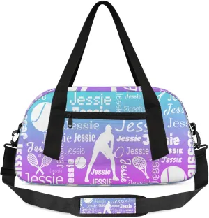 Personalized Tennis Sport Duffel Bag Custom Sports Bag Travel Overnight Shoulder Bags Customized Gifts for Women Men, Blue Purple