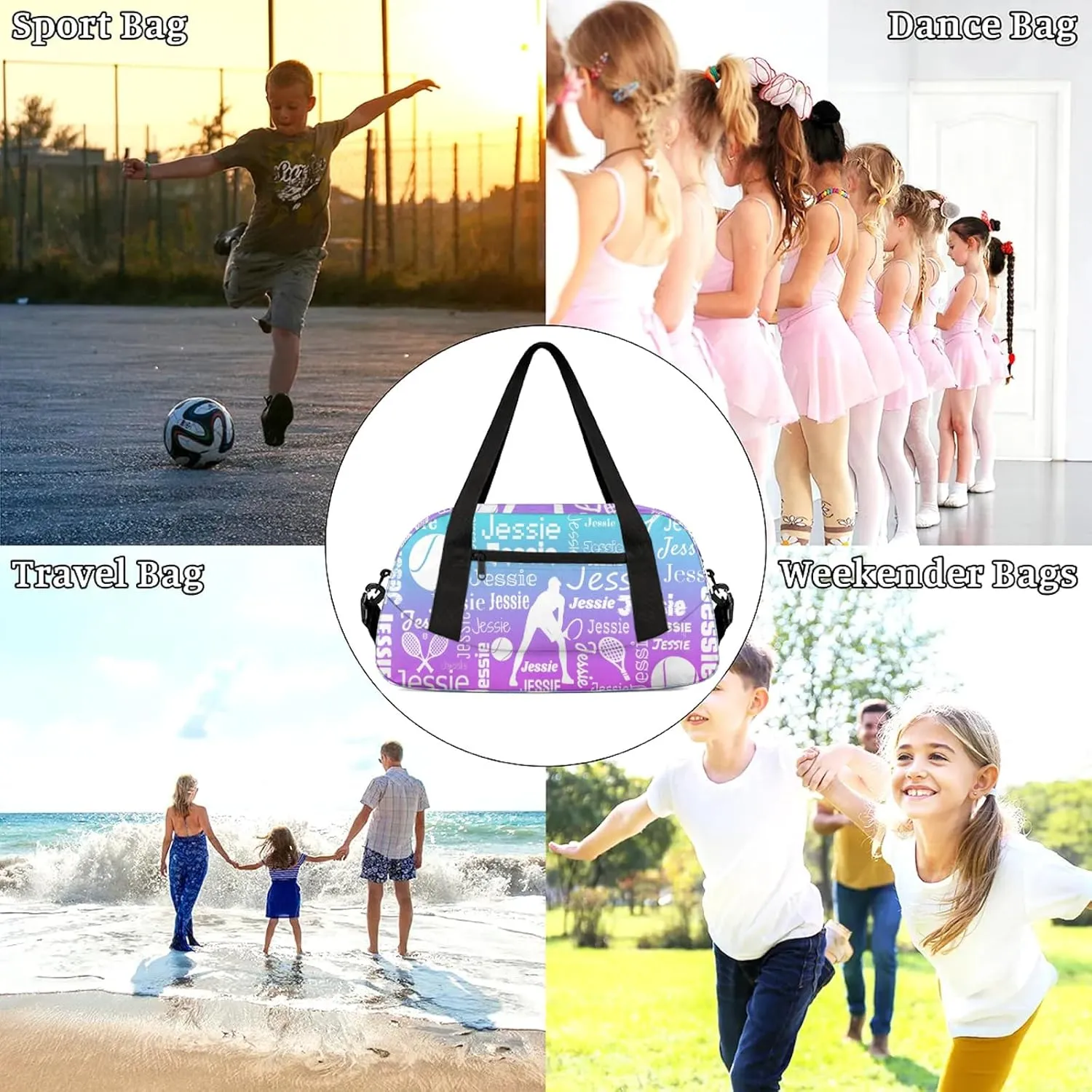 Personalized Tennis Sport Duffel Bag Custom Sports Bag Travel Overnight Shoulder Bags Customized Gifts for Women Men, Blue Purple