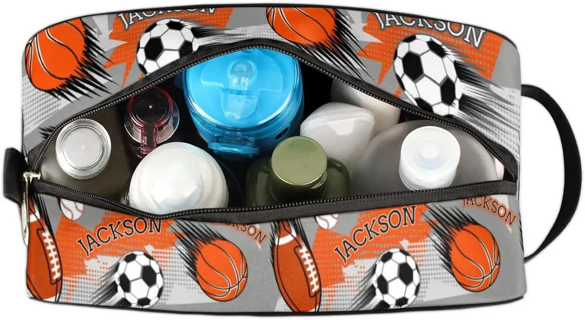 Personalized Toiletry Bag for Man Boy, Custom Cosmetic Bag Travel Makeup Bag Shaving Bag Make Up Bag Organizer Christmas Birthday Gift Sport Ball Pattern