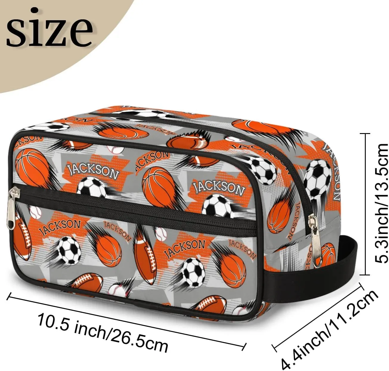 Personalized Toiletry Bag for Man Boy, Custom Cosmetic Bag Travel Makeup Bag Shaving Bag Make Up Bag Organizer Christmas Birthday Gift Sport Ball Pattern