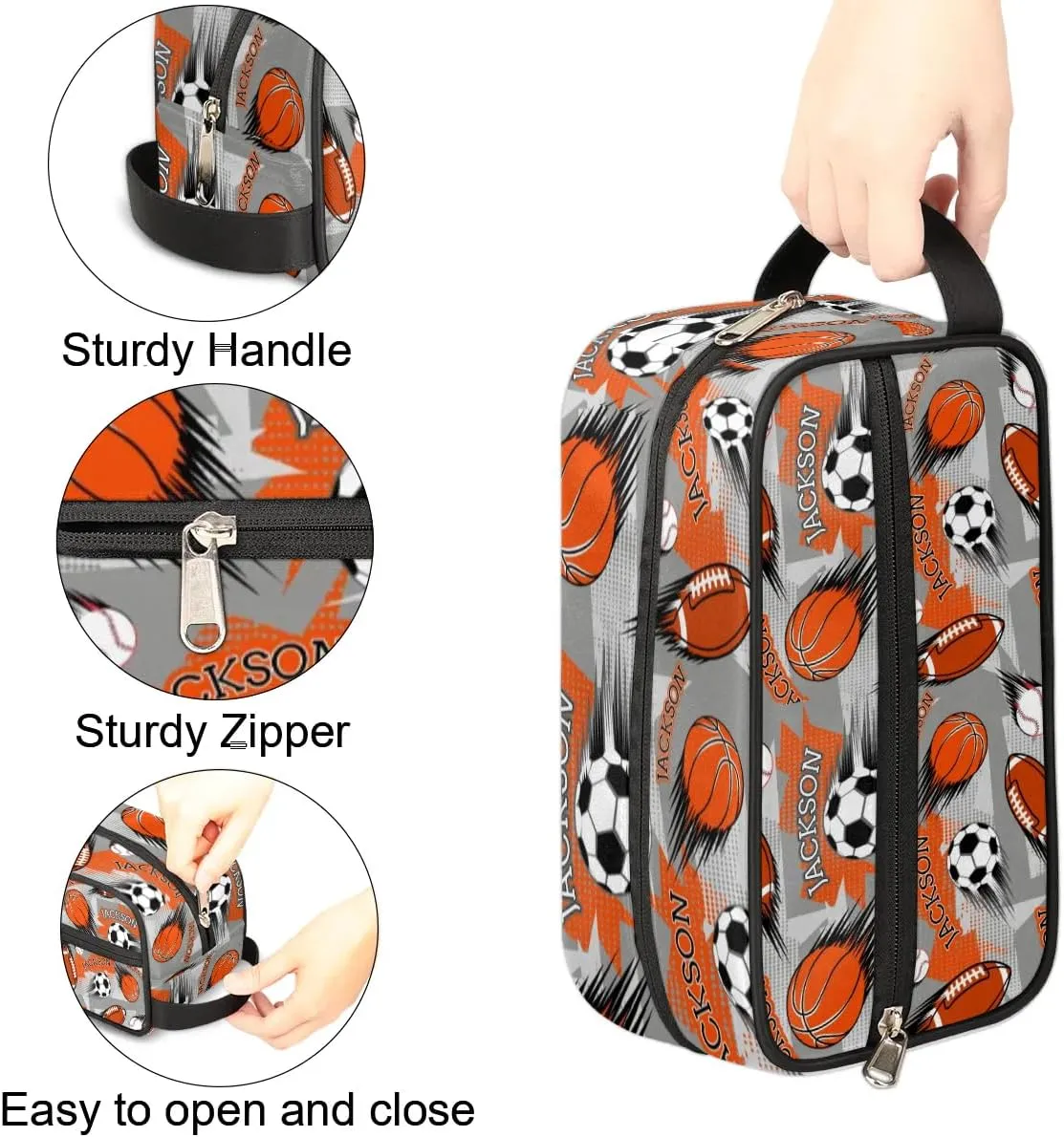 Personalized Toiletry Bag for Man Boy, Custom Cosmetic Bag Travel Makeup Bag Shaving Bag Make Up Bag Organizer Christmas Birthday Gift Sport Ball Pattern