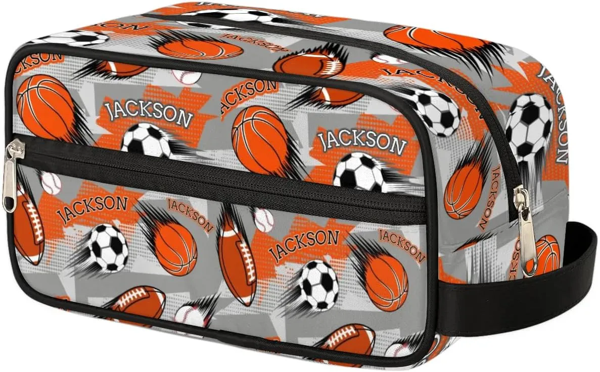 Personalized Toiletry Bag for Man Boy, Custom Cosmetic Bag Travel Makeup Bag Shaving Bag Make Up Bag Organizer Christmas Birthday Gift Sport Ball Pattern