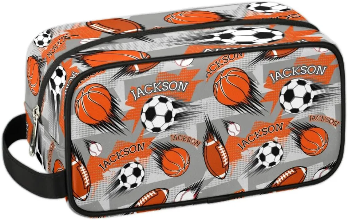 Personalized Toiletry Bag for Man Boy, Custom Cosmetic Bag Travel Makeup Bag Shaving Bag Make Up Bag Organizer Christmas Birthday Gift Sport Ball Pattern