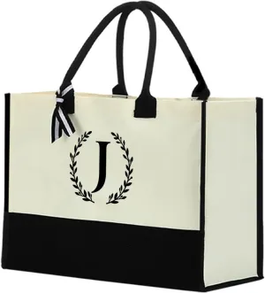 Personalized Tote Bag, Monogrammed Gifts for Women Bride Initial Reusable Grocery Bags for Wedding Bridal Shower