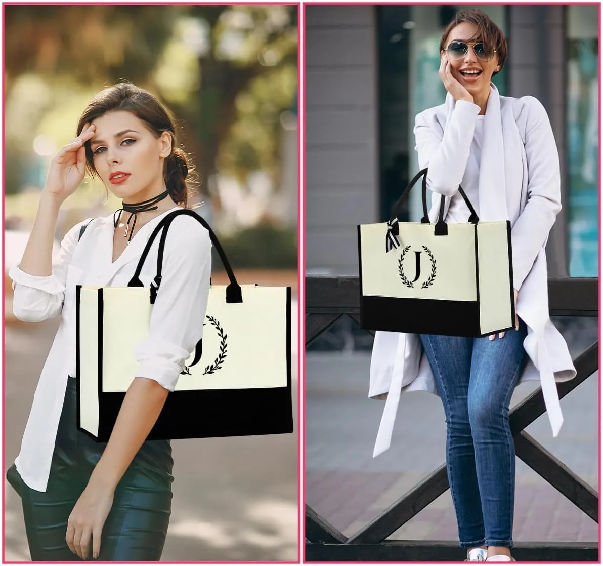 Personalized Tote Bag, Monogrammed Gifts for Women Bride Initial Reusable Grocery Bags for Wedding Bridal Shower