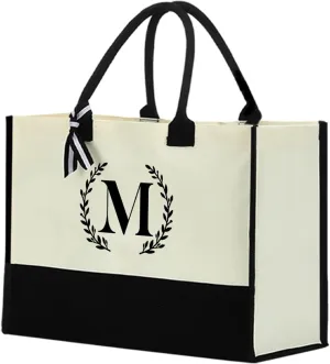 Personalized Tote Bag, Monogrammed Gifts for Women Bride Initial Reusable Grocery Bags for Wedding Bridal Shower