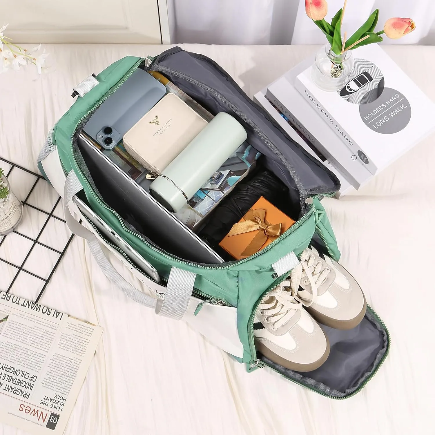 Personalized Travel Bag for Women Custom Duffle Bag with Name Customized Overnight Bag with Initials Sports Gym Bags Bridesmaid Gifts for Women Men (Green)