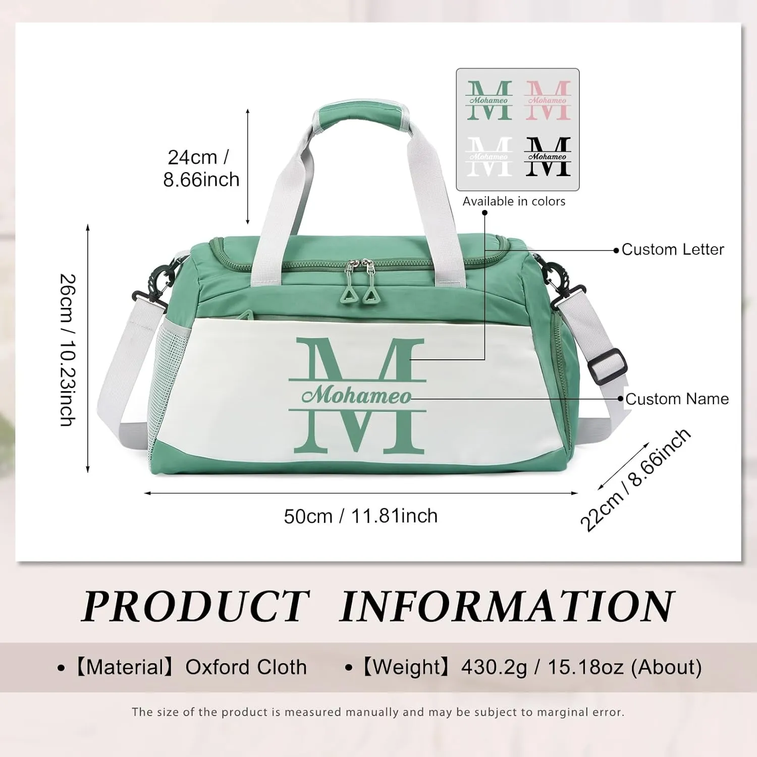 Personalized Travel Bag for Women Custom Duffle Bag with Name Customized Overnight Bag with Initials Sports Gym Bags Bridesmaid Gifts for Women Men (Green)