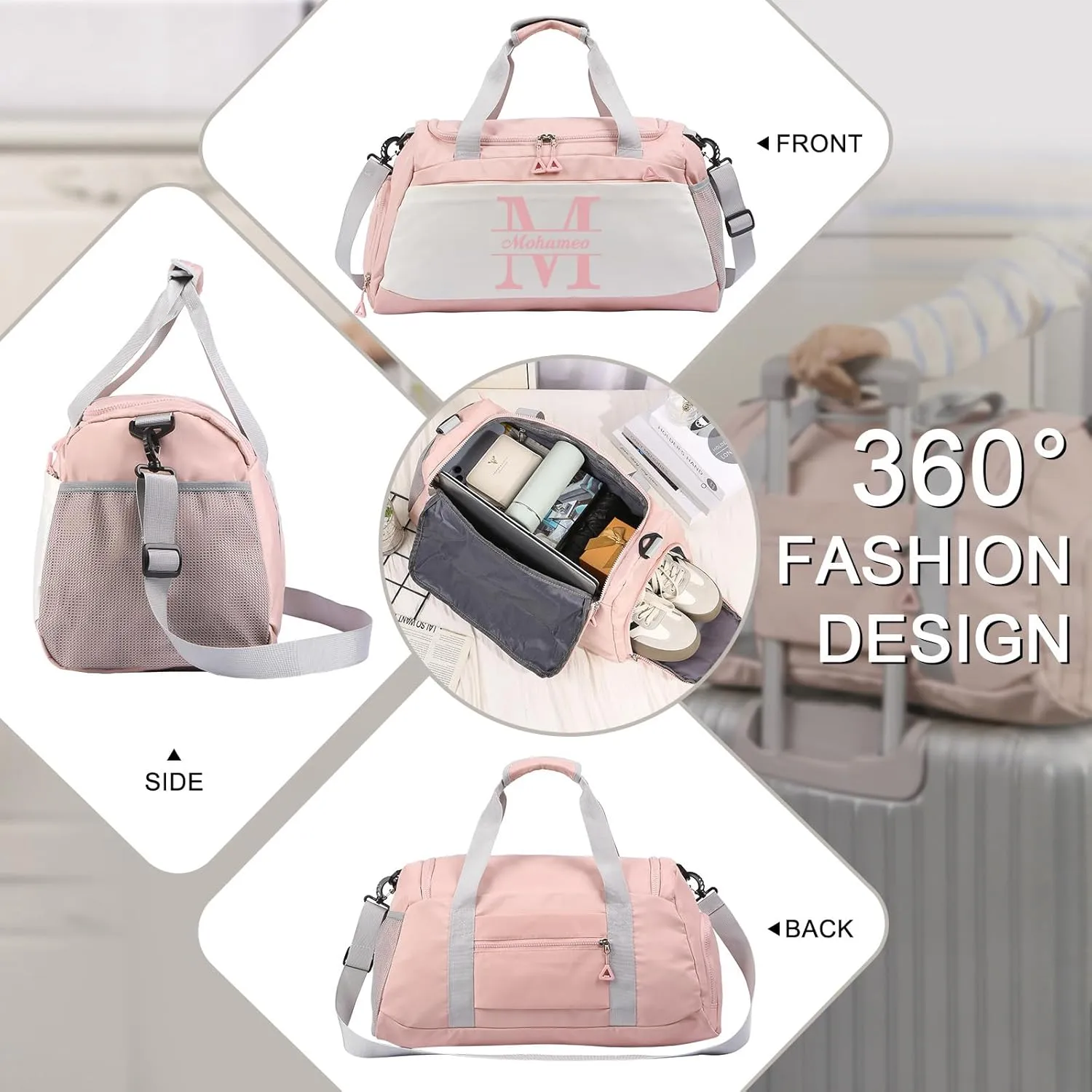 Personalized Travel Duffel Bag - Custom Name Letter Large Capacity Sport Gym Bag with Wet Dry Pockets Weekend Travel Bag Gifts for Women Men Husband Dad Son Wife for Anniversary Christmas