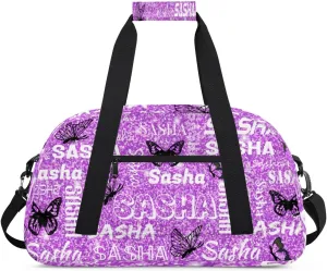 Personalized Travel Duffel Bags Custom Gifts for Women Custom Sport Duffel Bag with Name, Butterfly Print Overnight Carry-On Bag Weekender Bags, Violet Glitter