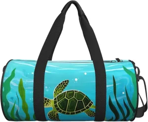Personalized Travel Duffle Bag Gym Bag Sports Duffel Bags, Custom Gymnastics Dance Bag, Customized Training Bag Overnight Weekender Sleepover Bag for Men Women, Cartoon Sea Turtle Seaweed