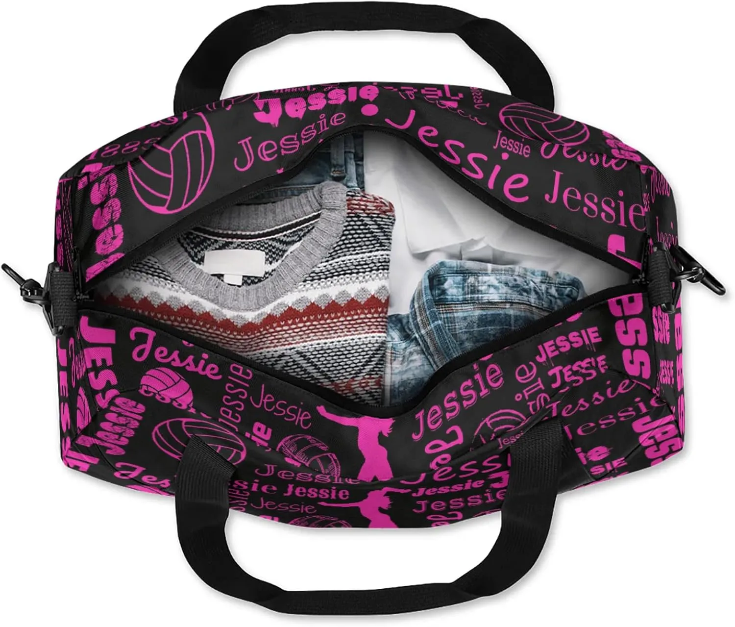 Personalized Volleyball Sport Duffel Bag Custom Sports Bag Travel Overnight Shoulder Bags Customized Gifts for Women Men, Black