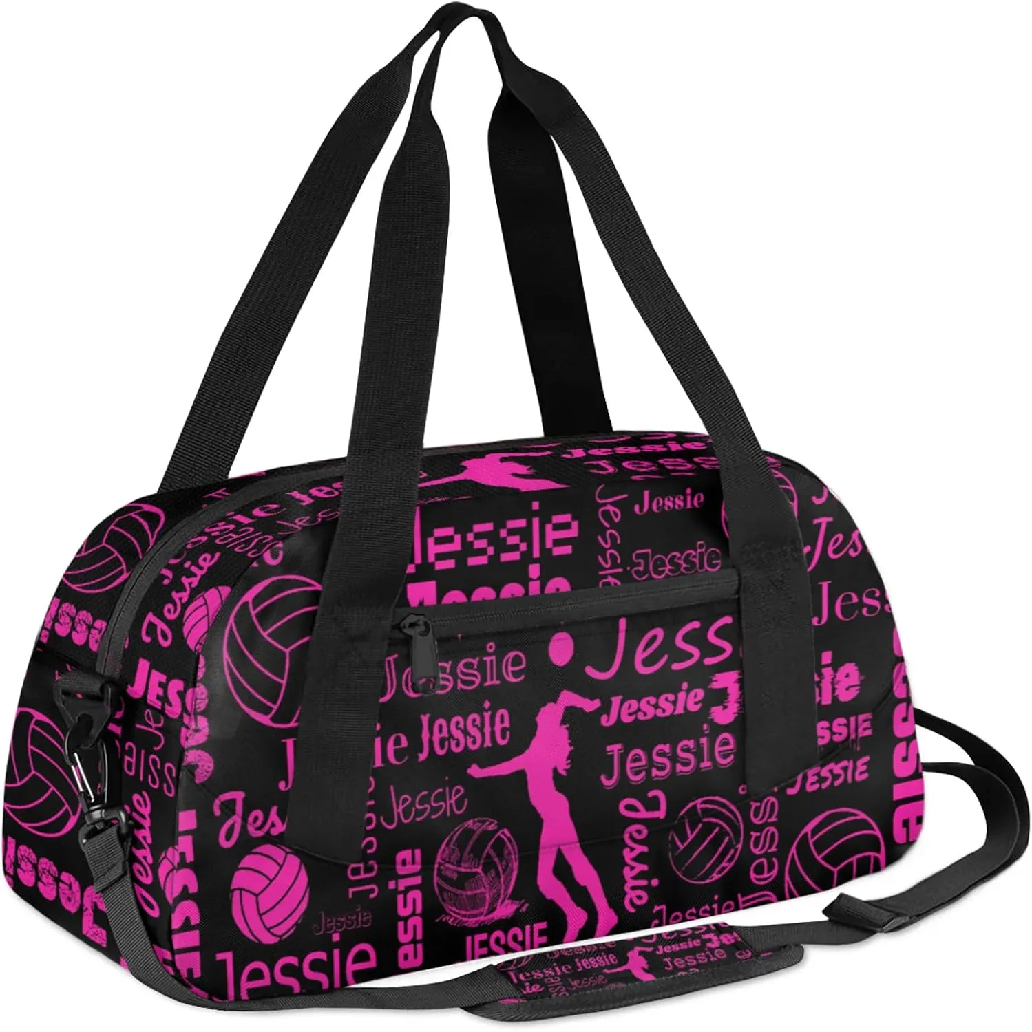 Personalized Volleyball Sport Duffel Bag Custom Sports Bag Travel Overnight Shoulder Bags Customized Gifts for Women Men, Black