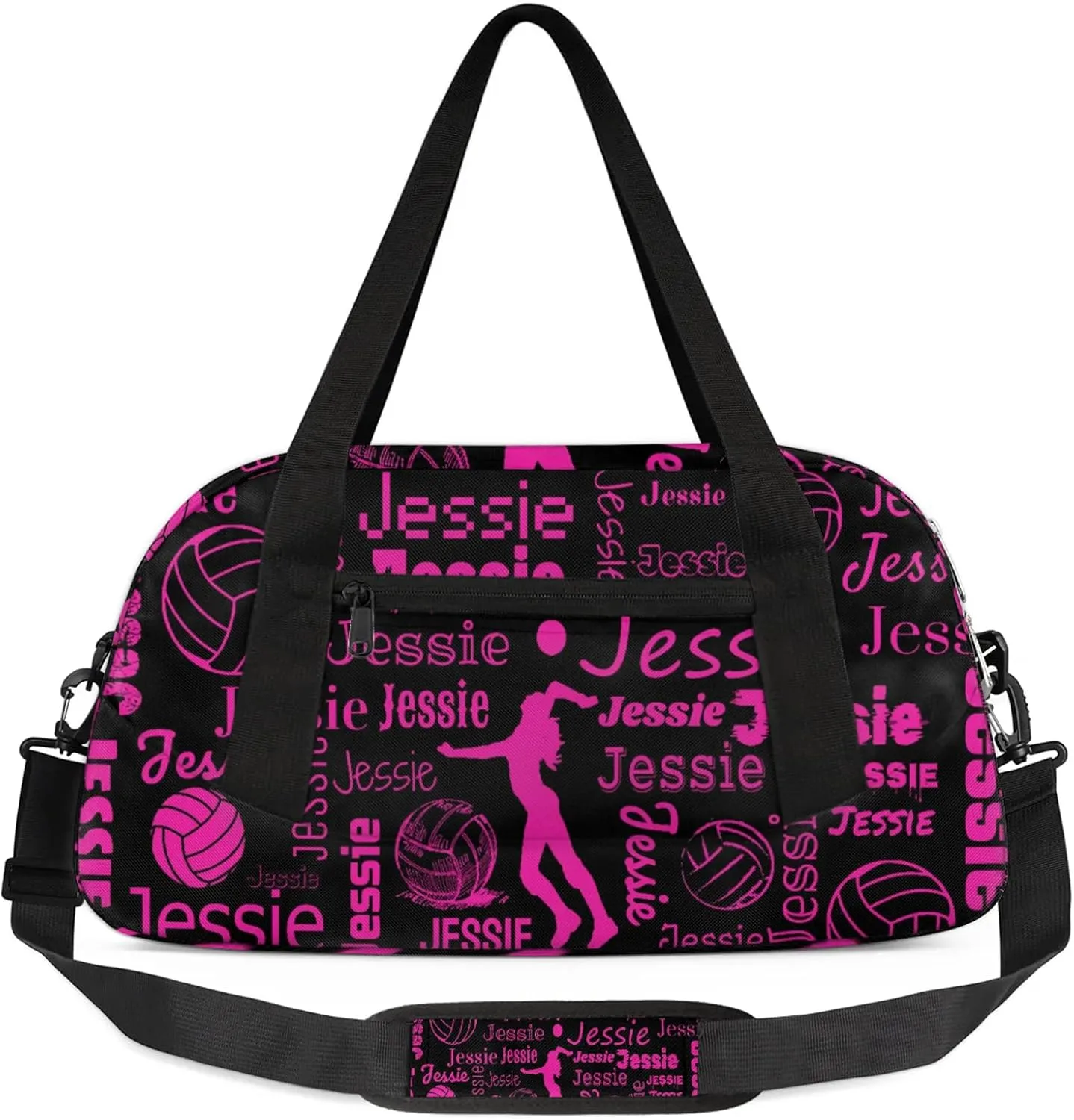 Personalized Volleyball Sport Duffel Bag Custom Sports Bag Travel Overnight Shoulder Bags Customized Gifts for Women Men, Black