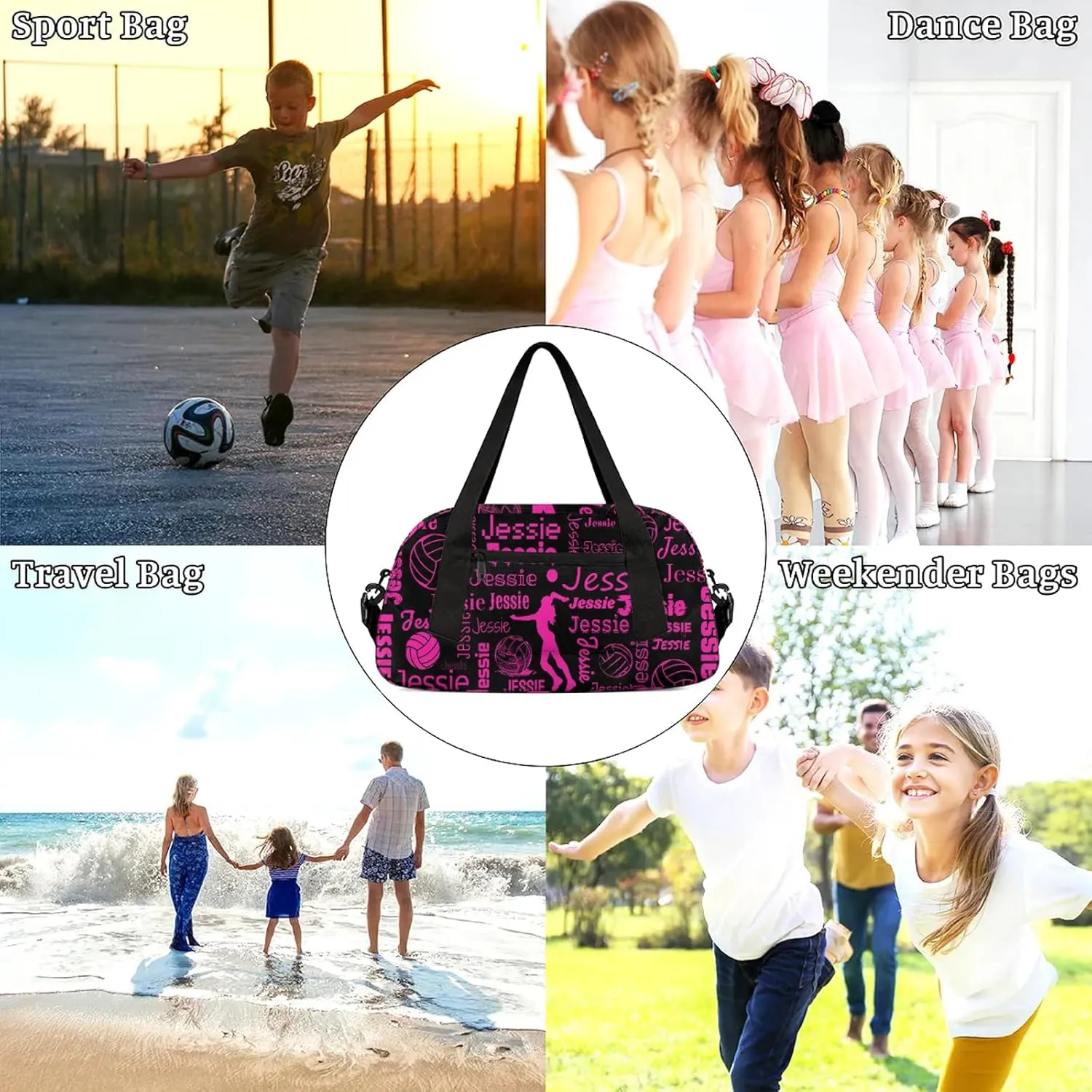 Personalized Volleyball Sport Duffel Bag Custom Sports Bag Travel Overnight Shoulder Bags Customized Gifts for Women Men, Black