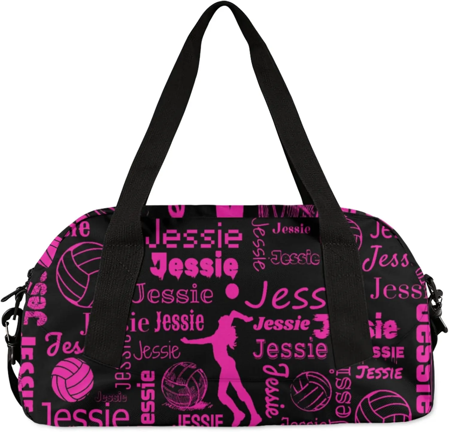 Personalized Volleyball Sport Duffel Bag Custom Sports Bag Travel Overnight Shoulder Bags Customized Gifts for Women Men, Black